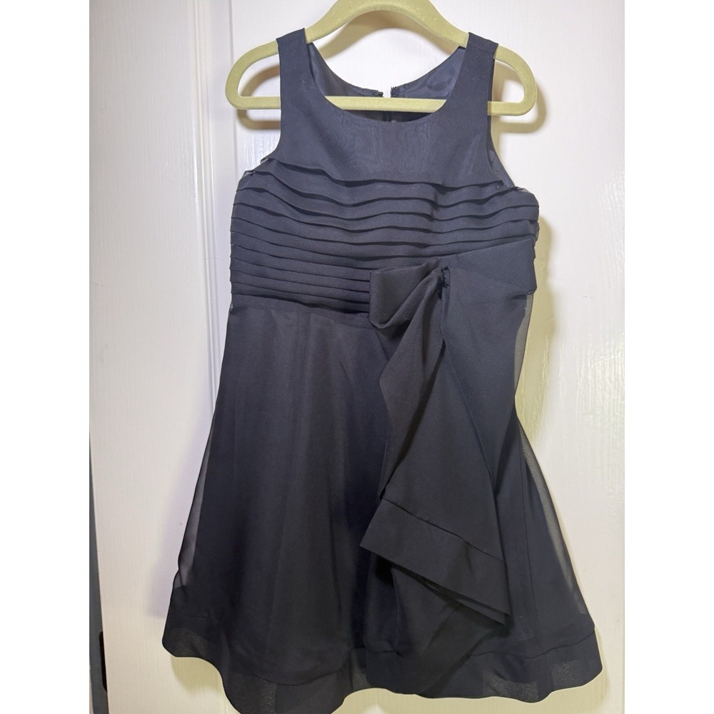 ABS Kids Girls Size 7 Black Chiffon Party Dress Bow Waist Sleeveless Special Occ - Picture 1 of 13